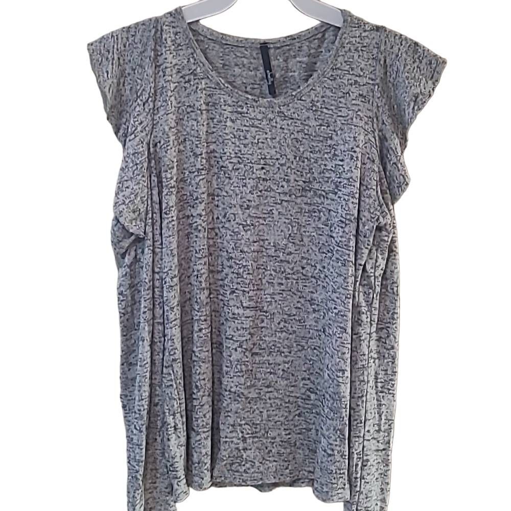 ♡♡♡ Cold Shoulder Heathered Grey Shirt Ruffle Accent sz S